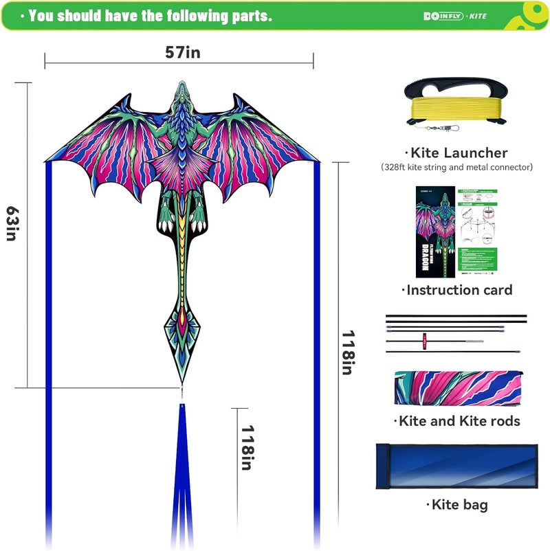 Doinfly Kite- Classical Dragon Kite ，Pink Wings Dragon Kites for Kids and Adults,Easy to Fly for Beginner Easter 57.1inch x 63inch Single Line with Tail - Image 5